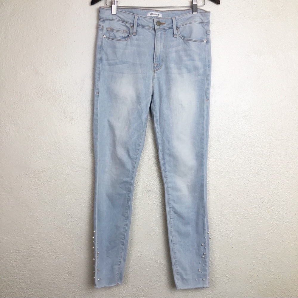 Good American light wash pearl skinny pants BB80